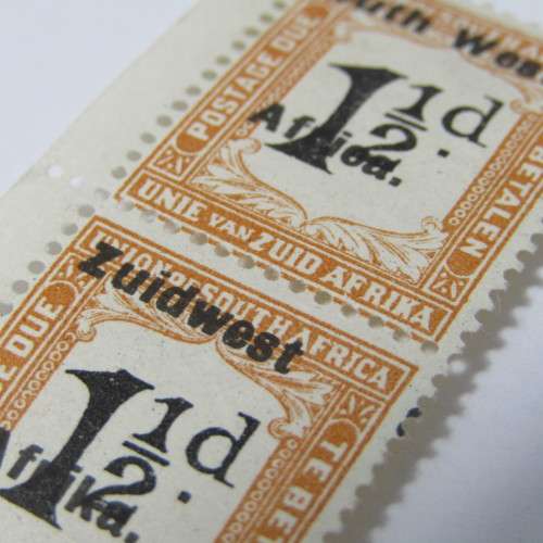 South West Africa 1 1/2 d postage due SACC 23 - large shift to left of overprint
