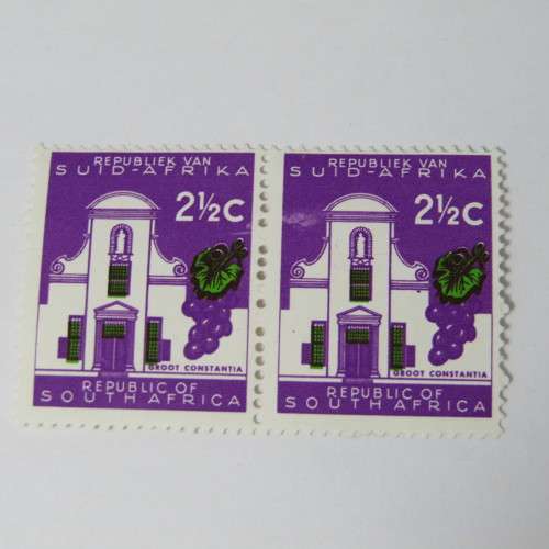 South Africa Two Constantia stamps - right hand stamp with cloud to the of the building