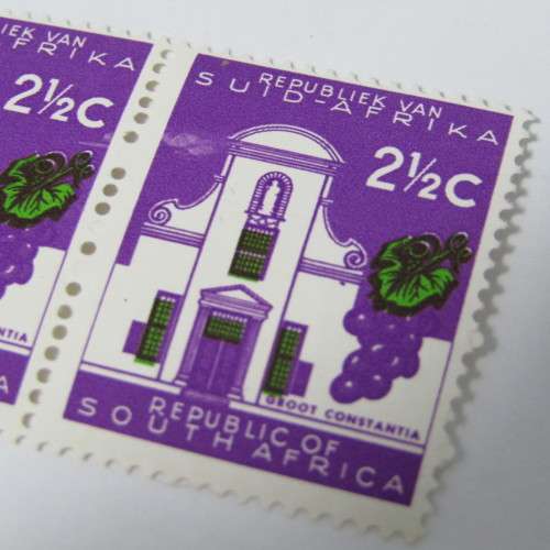 South Africa Two Constantia stamps - right hand stamp with cloud to the of the building