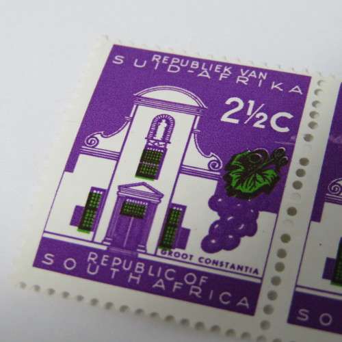 South Africa Two Constantia stamps - right hand stamp with cloud to the of the building