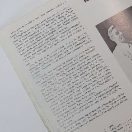 Cape Ringside Club International Boxing souvenir programme - Duane Bobick VS Mike Schutte