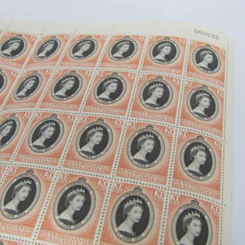 Kenya Uganda and Tanganyika Full page of 20 cents coronation of Queen Elizabeth with faults