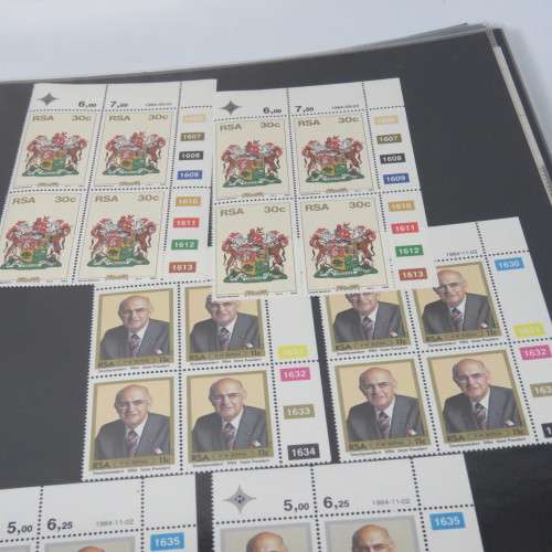 Loose leaf stamp file with over 320 South Africa control block or strips