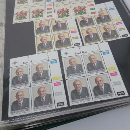 Loose leaf stamp file with over 320 South Africa control block or strips