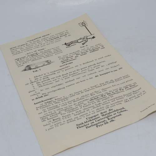 Anti Alkohol Pamflet - Deur die SA Matigheidsbond - Ongeveer 1960