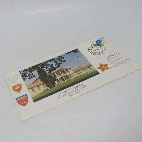 First day cover - 21 Years SA Army Women`s college - 1971-1992 - Signed by Col MCP Brad