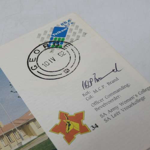 First day cover - 21 Years SA Army Women`s college - 1971-1992 - Signed by Col MCP Brad