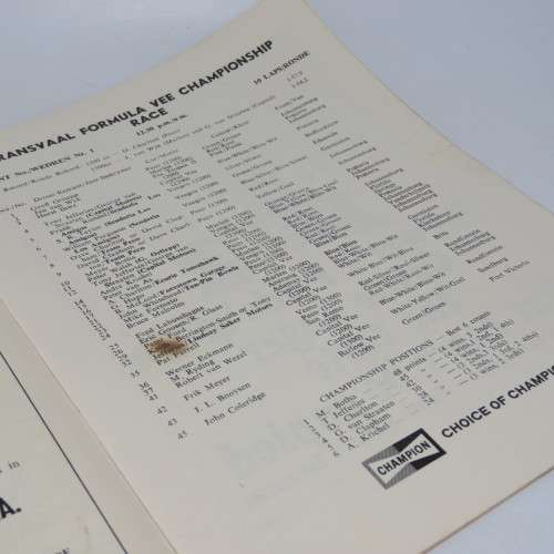 Kyalami Rand Springs Motor races Official programme - 7 October 1967 - Small burned hole on page 7
