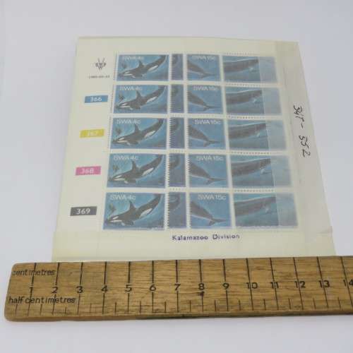 South West Africa SASCC 347-352 Whales - Control strip set of 5 stamps each