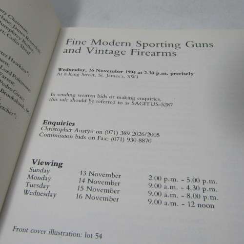 Christie`s catalogue for Fine Modern Sporting Guns and Vintage Firearms 1994