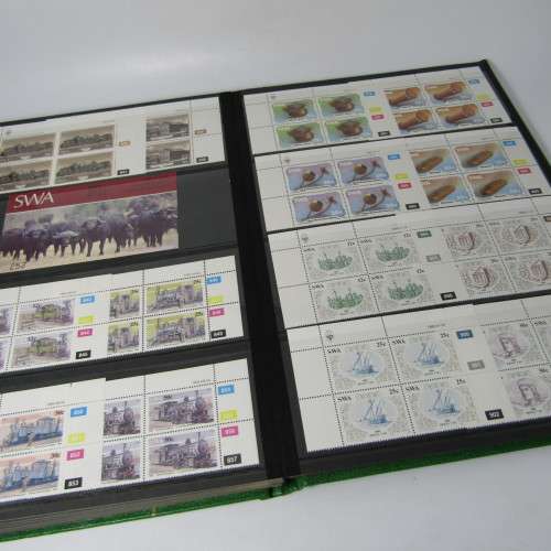 Decent 32 page stamp album with South West Africa control blocks, sheets and stamps