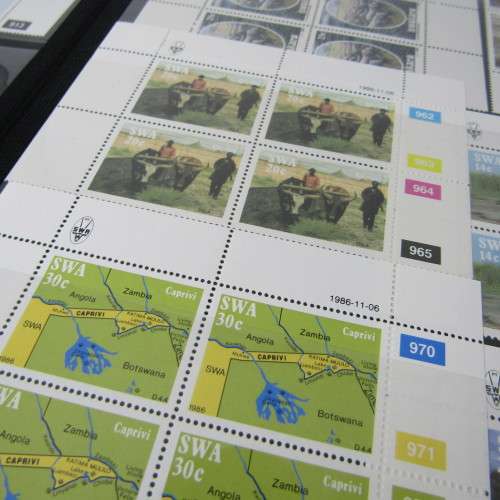 Decent 32 page stamp album with South West Africa control blocks, sheets and stamps