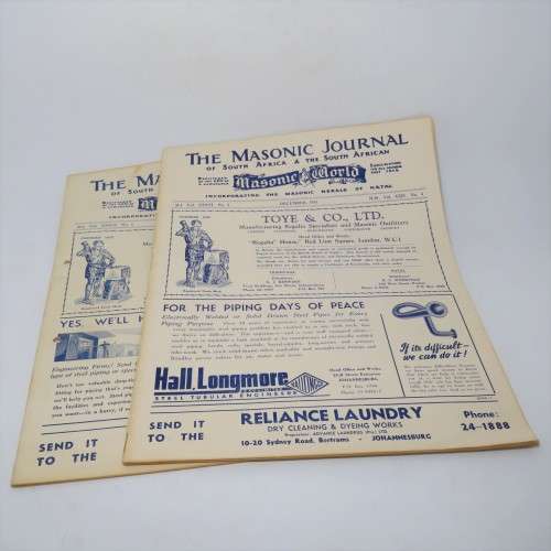 Masonic Journal of South Africa - 2 Magazines - October 1945 - December 1945