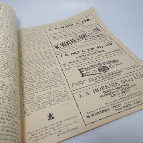 Masonic Journal of South Africa - 2 Magazines - October 1945 - December 1945