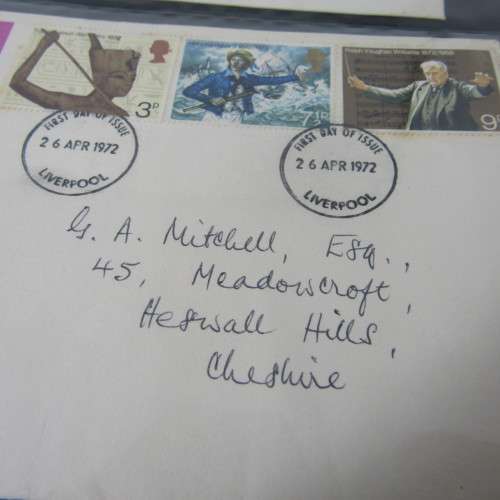 First Day Cover album with 85 old Great Britain First Day Covers - a few with rust spots