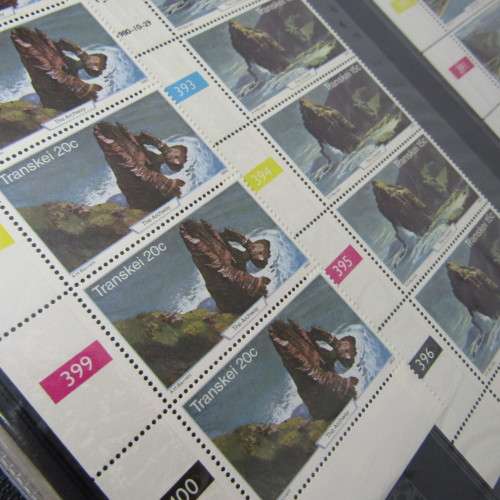 Stamp album with Transkei mint stamp collection with many control blocks and full sheets