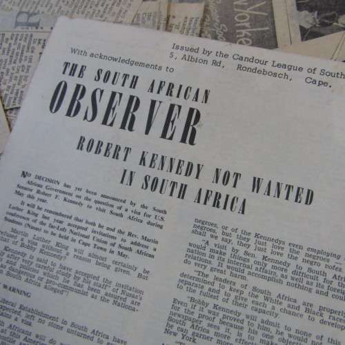 Large lot of Newspaper cuttings on Robert Kennedy`s visit to South Africa in 1966