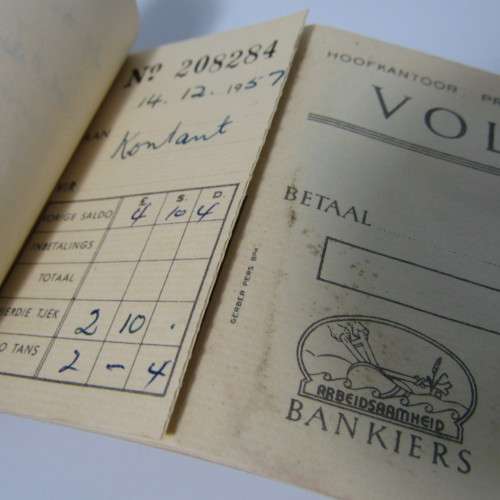 Volkskas Bank tjekboek uit die 1950`s - uitgereik in Brakpan - met 13 ongebruitkte tjeks