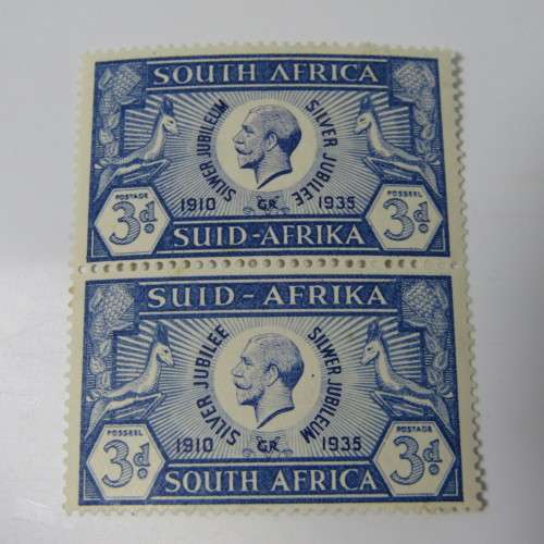SACC 66 Silver Jubilee of George V 3d stamp with 2 brown and 1 black dot on bottom stamp