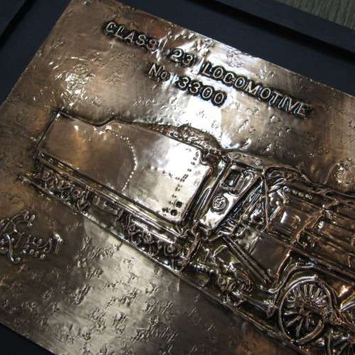 SA Railways Class 23 locomotive No. 3300 copper repousse artwork by RW Guest - 60 x 30cm