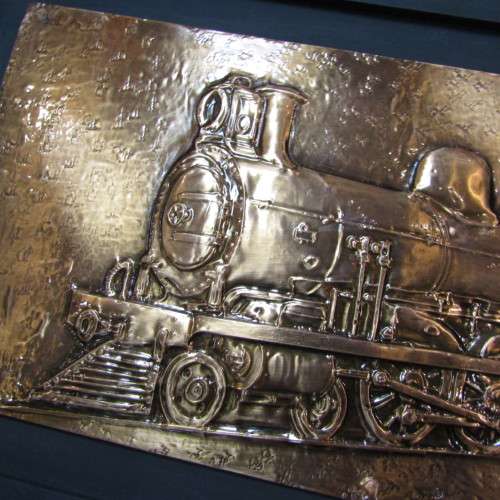 SA Railways Class GA locomotive No. 454 copper repousse artwork by RW Guest - 60 x 30cm