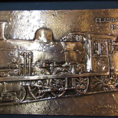 SA Railways Class GA locomotive No. 454 copper repousse artwork by RW Guest - 60 x 30cm