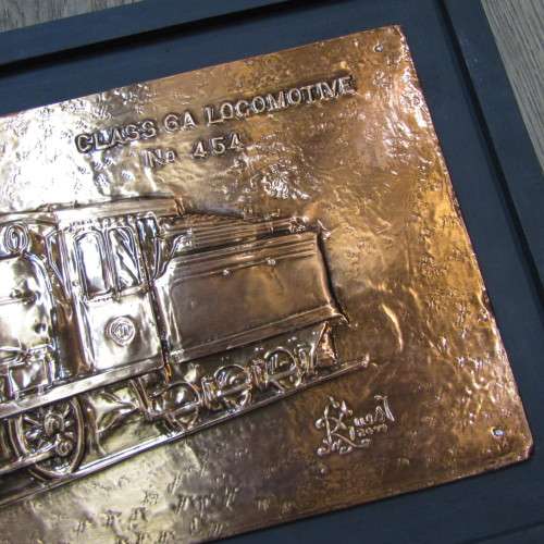SA Railways Class GA locomotive No. 454 copper repousse artwork by RW Guest - 60 x 30cm