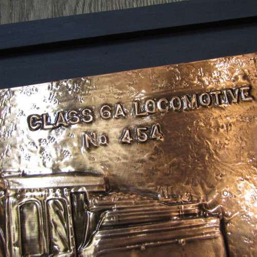 SA Railways Class GA locomotive No. 454 copper repousse artwork by RW Guest - 60 x 30cm