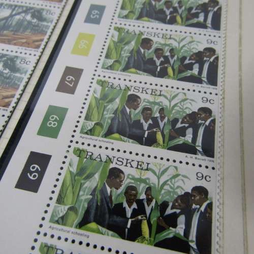 4 Sets of Transkei control block strips mint. Definitive issue 1976 - From 1c to 20c