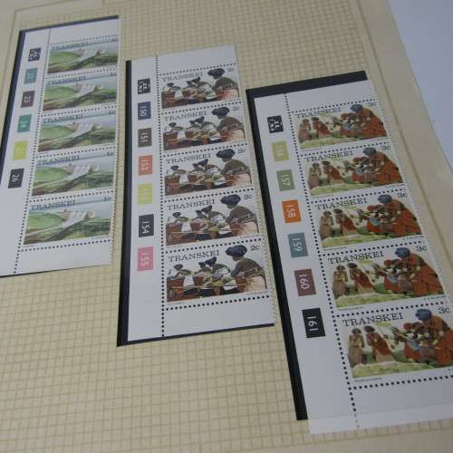 4 Sets of Transkei control block strips mint. Definitive issue 1976 - From 1c to 20c