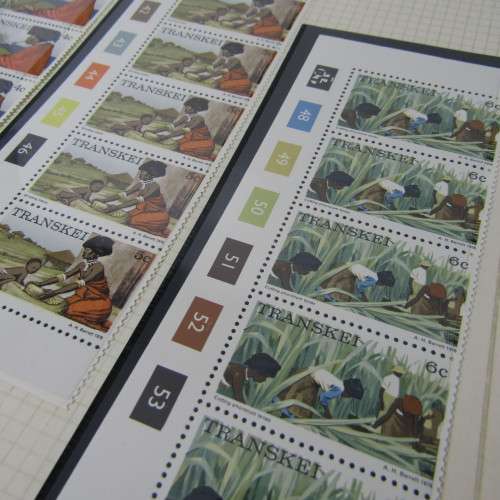 4 Sets of Transkei control block strips mint. Definitive issue 1976 - From 1c to 20c