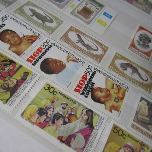 48 Page stamp album with mostly stamps from Bophuthatswana, Ciskei, Transkei, Venda