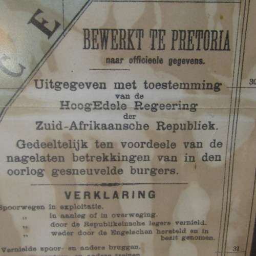 Boer War map of Zuid-Afrika showing British Troop movement used in ZAR headquarters in Pretoria