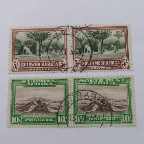 South West Africa SACC 110 a to 114 a pairs used on 25-11-1943 Gobabis cancelation