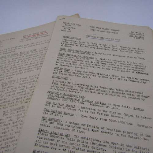 Booklet and intro sheets for tours offered to soldiers in Italy