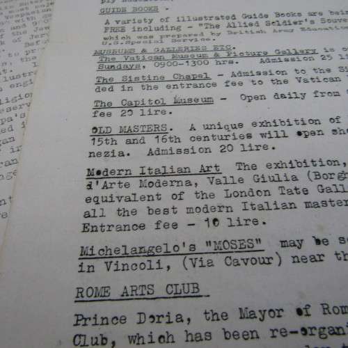 Booklet and intro sheets for tours offered to soldiers in Italy