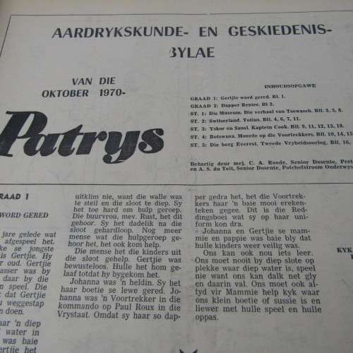 Patrys magazine - Oktober 1970 - Laerskool uitgawe with History appendix - punch holes