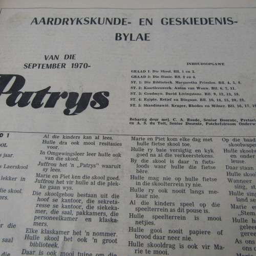 Patrys magazine - September 1970 - Laerskool uitgawe with History appendix - articles removed