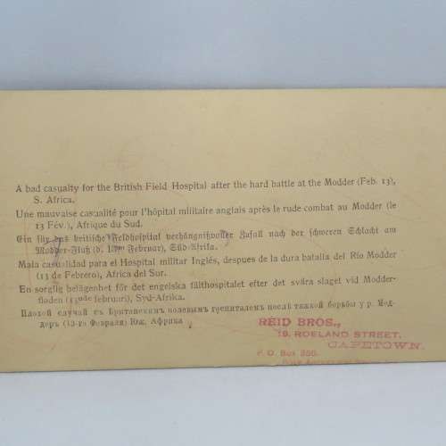 Boer War stereoscope card #64 - a Bad casualty for the Field Hospital after French`s Victory