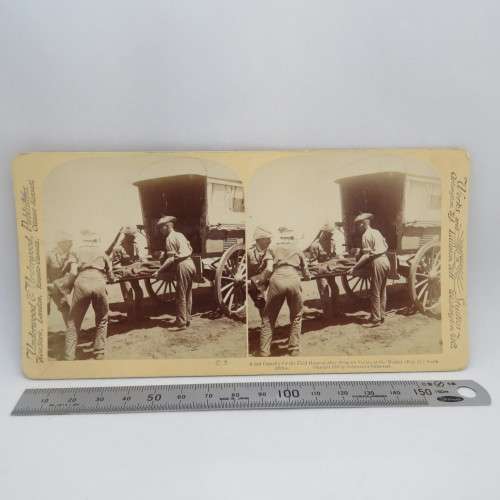 Boer War stereoscope card #64 - a Bad casualty for the Field Hospital after French`s Victory
