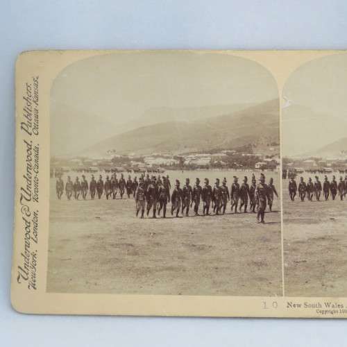Boer War stereoscope card #10 New South Wales Army Medical Corps on parade, Cape Town