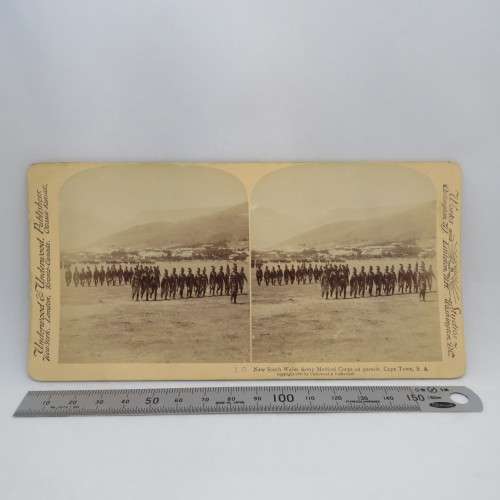 Boer War stereoscope card #10 New South Wales Army Medical Corps on parade, Cape Town