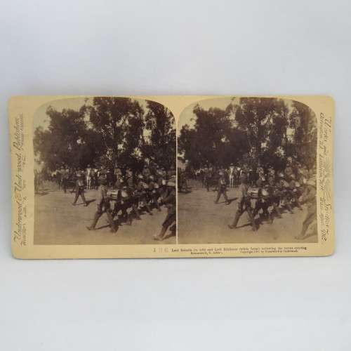 Boee War stereoscope card #106 - Lord Roberts and Lord Kitchener reviewing the troops