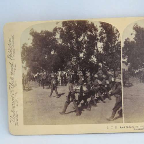 Boee War stereoscope card #106 - Lord Roberts and Lord Kitchener reviewing the troops