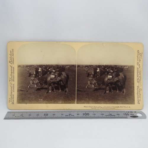 Boer War stereoscope card #113 - Prince Albert`s Horse resting on the march to Kroonstadt