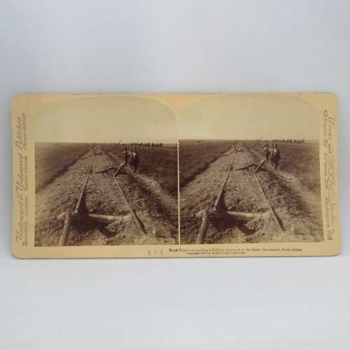 Boer War stereoscope card #106 - Royal Engineers repairing a Railway destroyed by the Boers