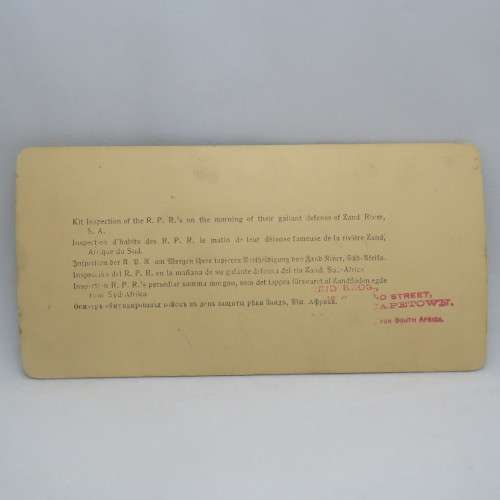 Boer War stereoscope card #96 - Kit Inspection of the R.P.R`s of the morning of their gallant