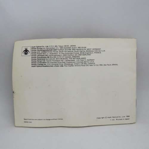 Pentax Zoom-70 camera booklet