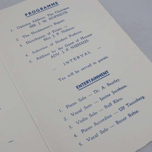 1962 Invitation to Speech night at the English Medium High School, Windhoek