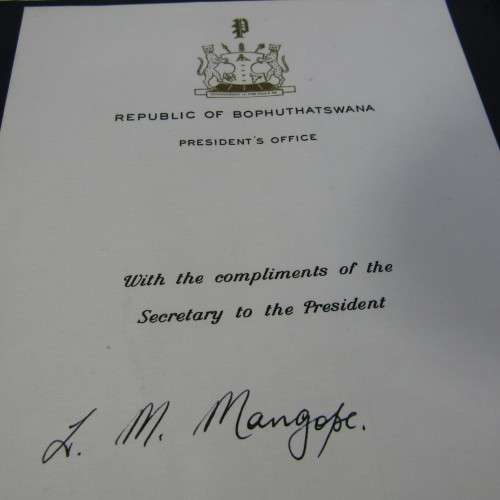 Signed commemorative photo booklet of Lucas Mamgope. Leader of Bantutstan Bophuthatswana